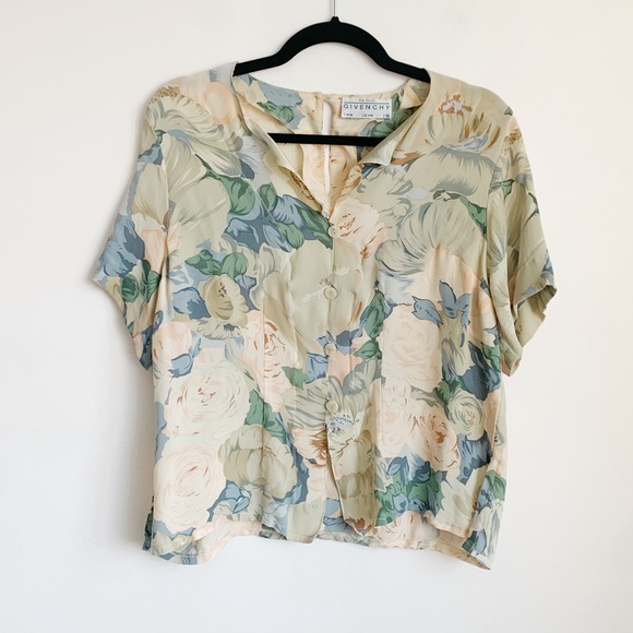 Givenchy Tops - vintage 80s givenchy silk pastel flower blouse